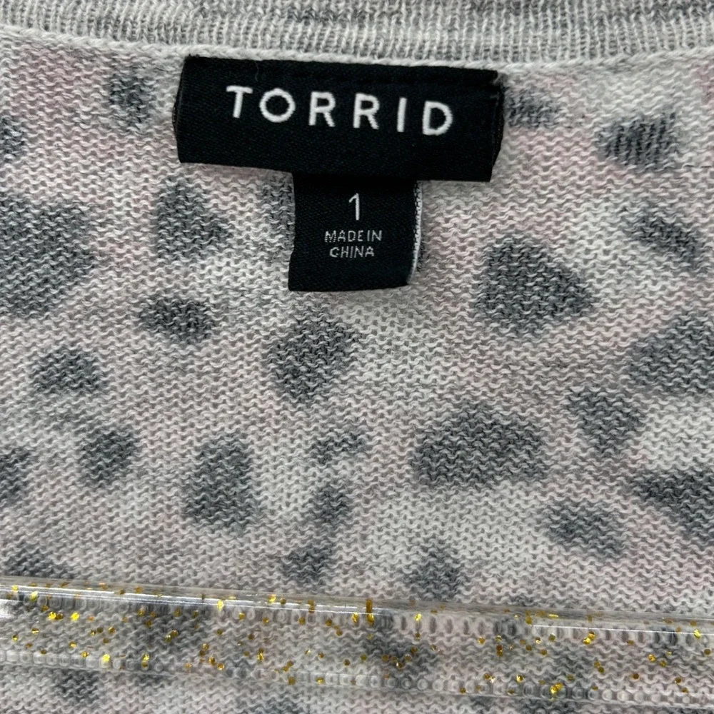 Torrid Womens Pink Grey Leopard Print Open Front Long Cardigan Sweater Size 1 - Picture 4 of 6